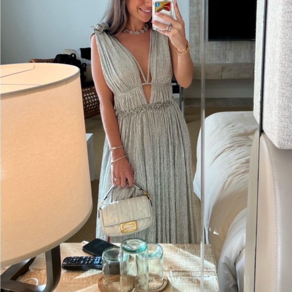 Jonathan Simkai Plisse Lame Goddess Gown xs